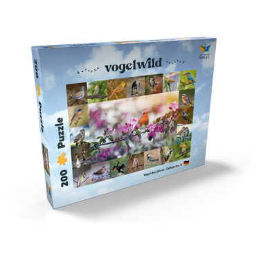 Darstellung des Puzzle Motivs Vögel des Jahres - Collage Nr.4 - Hauptmotiv: Rotkehlchen 200 Puzzle Schachtel Ansicht2