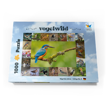 Darstellung des Puzzle Motivs Vögel des Jahres - Collage Nr.8 Hauptmotiv: Eisvogel 1000 Puzzle Schachtel Ansicht3