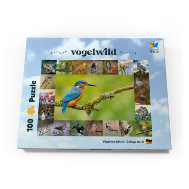 Darstellung des Puzzle Motivs Vögel des Jahres - Collage Nr.8 Hauptmotiv: Eisvogel 100 Puzzle Schachtel Ansicht3