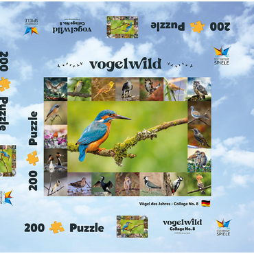 Darstellung des Puzzle Motivs Vögel des Jahres - Collage Nr.8 Hauptmotiv: Eisvogel 200 Puzzle Schachtel 3D Modell