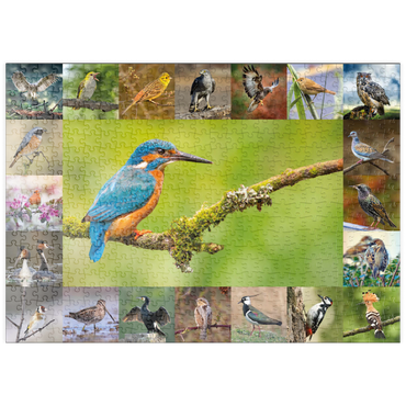 Darstellung des Puzzle Motivs puzzleplate Vögel des Jahres - Collage Nr.8 Hauptmotiv: Eisvogel 500 Puzzle