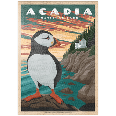 Darstellung des Puzzle Motivs puzzleplate Acadia National Park - Bass Harbor Puffins, Vintage Travel Poster 1000 Puzzle