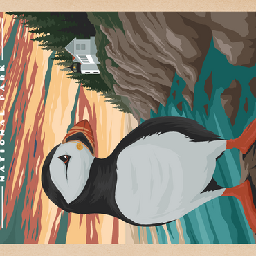 Darstellung des Puzzle Motivs Acadia National Park - Bass Harbor Puffins, Vintage Travel Poster 100 Puzzle 3D Modell