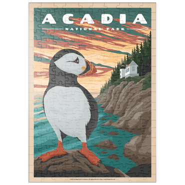Darstellung des Puzzle Motivs puzzleplate Acadia National Park - Bass Harbor Puffins, Vintage Travel Poster 200 Puzzle