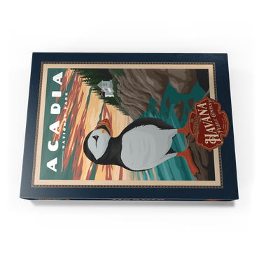 Darstellung des Puzzle Motivs Acadia National Park - Bass Harbor Puffins, Vintage Travel Poster 500 Puzzle Schachtel Ansicht3