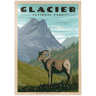 Darstellung des Puzzle Motivs puzzleplate Glacier National Park - Where the Bighorn Sheep Roam, Vintage Travel Poster 1000 Puzzle