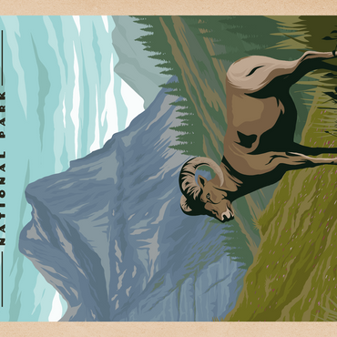 Darstellung des Puzzle Motivs Glacier National Park - Where the Bighorn Sheep Roam, Vintage Travel Poster 1000 Puzzle 3D Modell