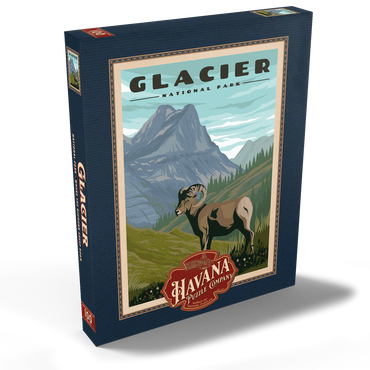 Darstellung des Puzzle Motivs Glacier National Park - Where the Bighorn Sheep Roam, Vintage Travel Poster 100 Puzzle Schachtel Ansicht2