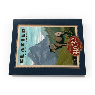 Darstellung des Puzzle Motivs Glacier National Park - Where the Bighorn Sheep Roam, Vintage Travel Poster 100 Puzzle Schachtel Ansicht3