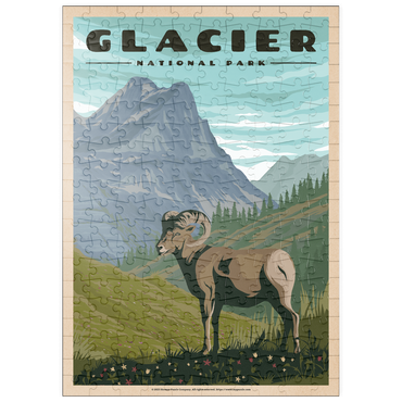Darstellung des Puzzle Motivs puzzleplate Glacier National Park - Where the Bighorn Sheep Roam, Vintage Travel Poster 200 Puzzle