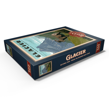 Darstellung des Puzzle Motivs Glacier National Park - Where the Bighorn Sheep Roam, Vintage Travel Poster 500 Puzzle Schachtel Ansicht1
