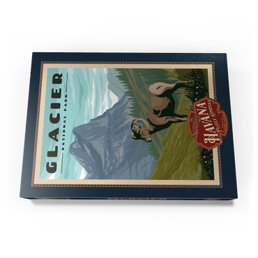 Darstellung des Puzzle Motivs Glacier National Park - Where the Bighorn Sheep Roam, Vintage Travel Poster 500 Puzzle Schachtel Ansicht3