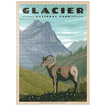 Darstellung des Puzzle Motivs puzzleplate Glacier National Park - Where the Bighorn Sheep Roam, Vintage Travel Poster 500 Puzzle