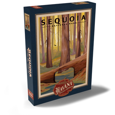 Darstellung des Puzzle Motivs Sequoia National Park - Tunnel Log, Vintage Travel Poster 1000 Puzzle Schachtel Ansicht2