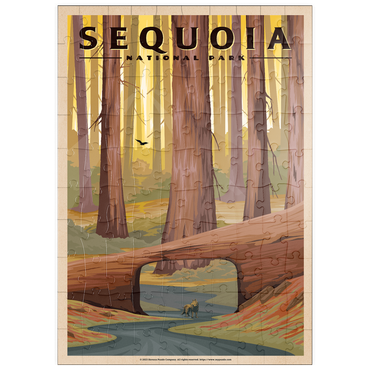 Darstellung des Puzzle Motivs puzzleplate Sequoia National Park - Tunnel Log, Vintage Travel Poster 100 Puzzle