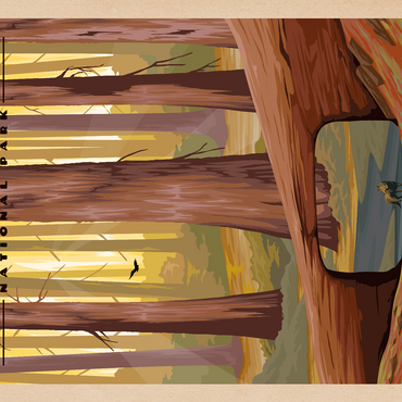 Darstellung des Puzzle Motivs Sequoia National Park - Tunnel Log, Vintage Travel Poster 200 Puzzle 3D Modell