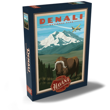 Darstellung des Puzzle Motivs Denali National Park - Wild Denali Musk Ox, Vintage Travel Poster 1000 Puzzle Schachtel Ansicht2