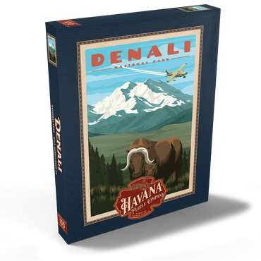 Darstellung des Puzzle Motivs Denali National Park - Wild Denali Musk Ox, Vintage Travel Poster 100 Puzzle Schachtel Ansicht2