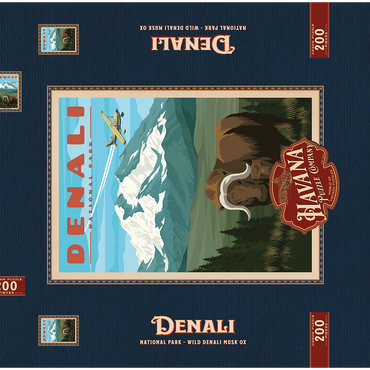 Darstellung des Puzzle Motivs Denali National Park - Wild Denali Musk Ox, Vintage Travel Poster 200 Puzzle Schachtel 3D Modell