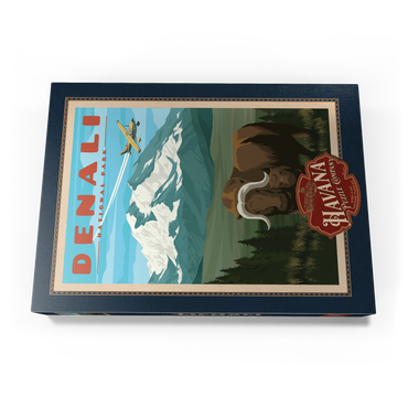 Darstellung des Puzzle Motivs Denali National Park - Wild Denali Musk Ox, Vintage Travel Poster 500 Puzzle Schachtel Ansicht3