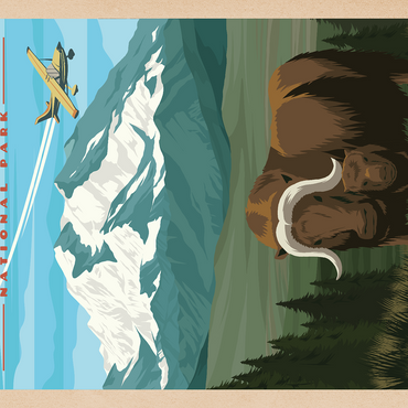 Darstellung des Puzzle Motivs Denali National Park - Wild Denali Musk Ox, Vintage Travel Poster 500 Puzzle 3D Modell