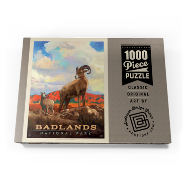 Darstellung des Puzzle Motivs Badlands National Park: Bighorn Sheep, Vintage Poster 1000 Puzzle Schachtel Ansicht3