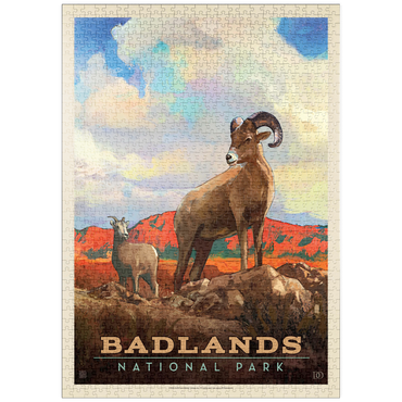 Darstellung des Puzzle Motivs puzzleplate Badlands National Park: Bighorn Sheep, Vintage Poster 1000 Puzzle