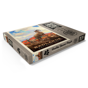 Darstellung des Puzzle Motivs Badlands National Park: Bighorn Sheep, Vintage Poster 100 Puzzle Schachtel Ansicht1