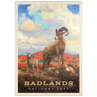 Darstellung des Puzzle Motivs puzzleplate Badlands National Park: Bighorn Sheep, Vintage Poster 100 Puzzle