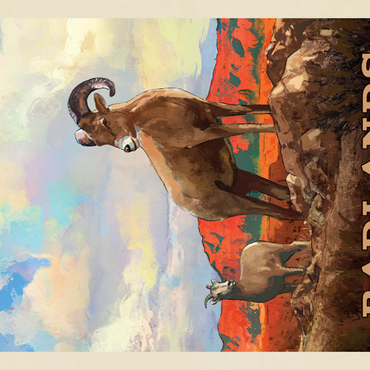 Darstellung des Puzzle Motivs Badlands National Park: Bighorn Sheep, Vintage Poster 100 Puzzle 3D Modell