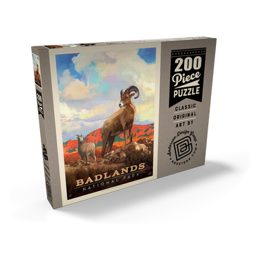Darstellung des Puzzle Motivs Badlands National Park: Bighorn Sheep, Vintage Poster 200 Puzzle Schachtel Ansicht2