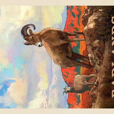 Darstellung des Puzzle Motivs Badlands National Park: Bighorn Sheep, Vintage Poster 200 Puzzle 3D Modell