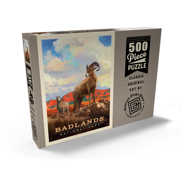 Darstellung des Puzzle Motivs Badlands National Park: Bighorn Sheep, Vintage Poster 500 Puzzle Schachtel Ansicht2