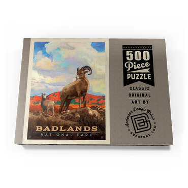 Darstellung des Puzzle Motivs Badlands National Park: Bighorn Sheep, Vintage Poster 500 Puzzle Schachtel Ansicht3