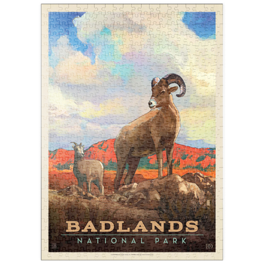 Darstellung des Puzzle Motivs puzzleplate Badlands National Park: Bighorn Sheep, Vintage Poster 500 Puzzle