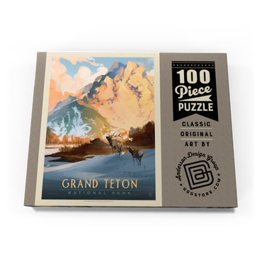 Darstellung des Puzzle Motivs Grand Teton National Park: Winter Hush, Vintage Poster 100 Puzzle Schachtel Ansicht3