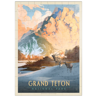 Darstellung des Puzzle Motivs puzzleplate Grand Teton National Park: Winter Hush, Vintage Poster 100 Puzzle