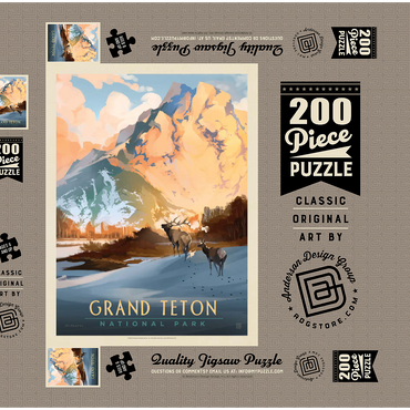 Darstellung des Puzzle Motivs Grand Teton National Park: Winter Hush, Vintage Poster 200 Puzzle Schachtel 3D Modell