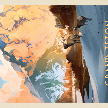 Darstellung des Puzzle Motivs Grand Teton National Park: Winter Hush, Vintage Poster 500 Puzzle 3D Modell