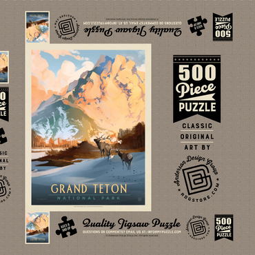 Darstellung des Puzzle Motivs Grand Teton National Park: Winter Hush, Vintage Poster 500 Puzzle Schachtel 3D Modell
