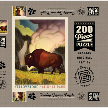 Darstellung des Puzzle Motivs Yellowstone National Park: Art Deco Bison, Vintage Poster 200 Puzzle Schachtel 3D Modell