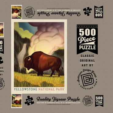 Darstellung des Puzzle Motivs Yellowstone National Park: Art Deco Bison, Vintage Poster 500 Puzzle Schachtel 3D Modell