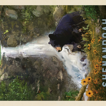 Darstellung des Puzzle Motivs Shenandoah National Park: Bear Family, Vintage Poster 500 Puzzle 3D Modell