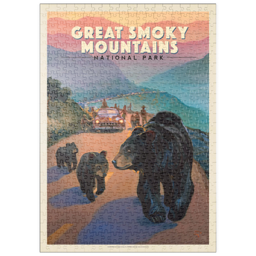 Darstellung des Puzzle Motivs puzzleplate Great Smoky Mountains National Park: Bear Jam, Vintage Poster 500 Puzzle