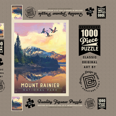 Darstellung des Puzzle Motivs Mount Rainier National Park: Daybreak, Vintage Poster 1000 Puzzle Schachtel 3D Modell