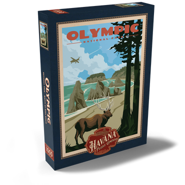 Darstellung des Puzzle Motivs Olympic National Park - Wapiti at Ruby Beach, Vintage Travel Poster 1000 Puzzle Schachtel Ansicht2