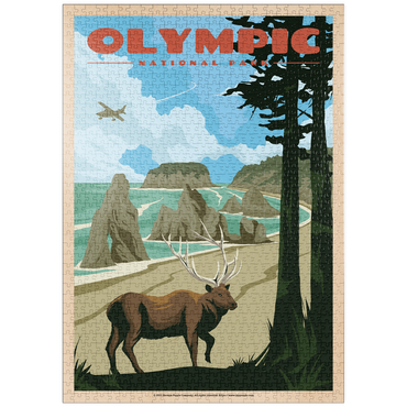 Darstellung des Puzzle Motivs puzzleplate Olympic National Park - Wapiti at Ruby Beach, Vintage Travel Poster 1000 Puzzle