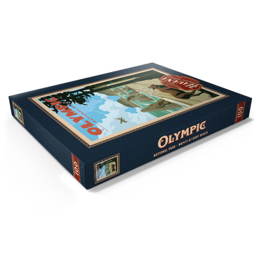 Darstellung des Puzzle Motivs Olympic National Park - Wapiti at Ruby Beach, Vintage Travel Poster 100 Puzzle Schachtel Ansicht1