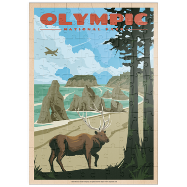 Darstellung des Puzzle Motivs puzzleplate Olympic National Park - Wapiti at Ruby Beach, Vintage Travel Poster 100 Puzzle
