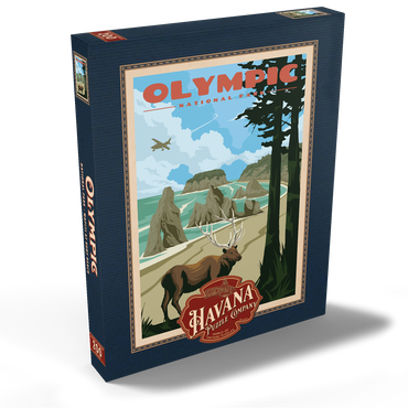 Darstellung des Puzzle Motivs Olympic National Park - Wapiti at Ruby Beach, Vintage Travel Poster 200 Puzzle Schachtel Ansicht2